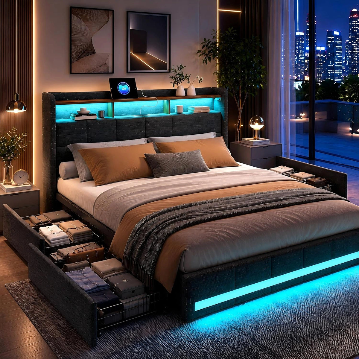 Letto, a LED, Grigio