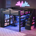 Zepneiy, Letto, 200 cm, a LED, Nero
